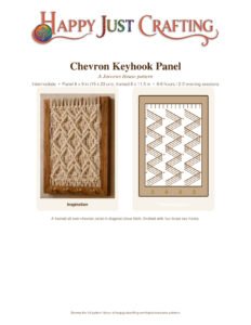 Finished chevron keyhook macramé pattern in walnut frame with brass hooks